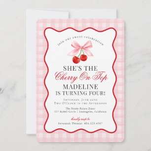 Convites Cherry Sweet Pink Coquette Arco Gingham Birthday