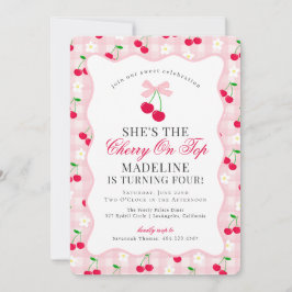 Convites Cherry Sweet Pink Coquette Arco Gingham Birthday