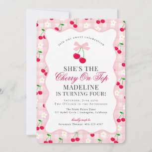 Convites Cherry Sweet Pink Coquette Arco Gingham Birthday