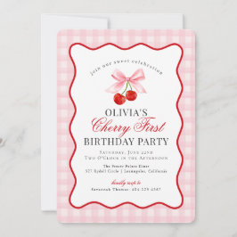 Convites Cherry Sweet Pink Coquette Gingham Primeiro Aniver