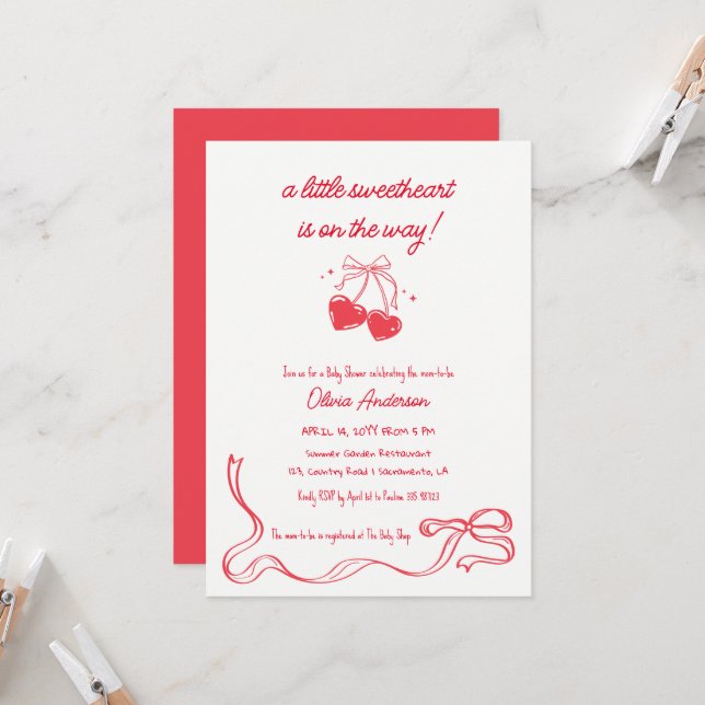 Convites Cherry sweetheart Baby Shower Invitation (Frente/Verso In Situ)