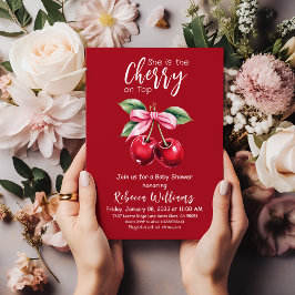 Convites Cherry Vermelho no Chá de fraldas do Arco Rosa Coq