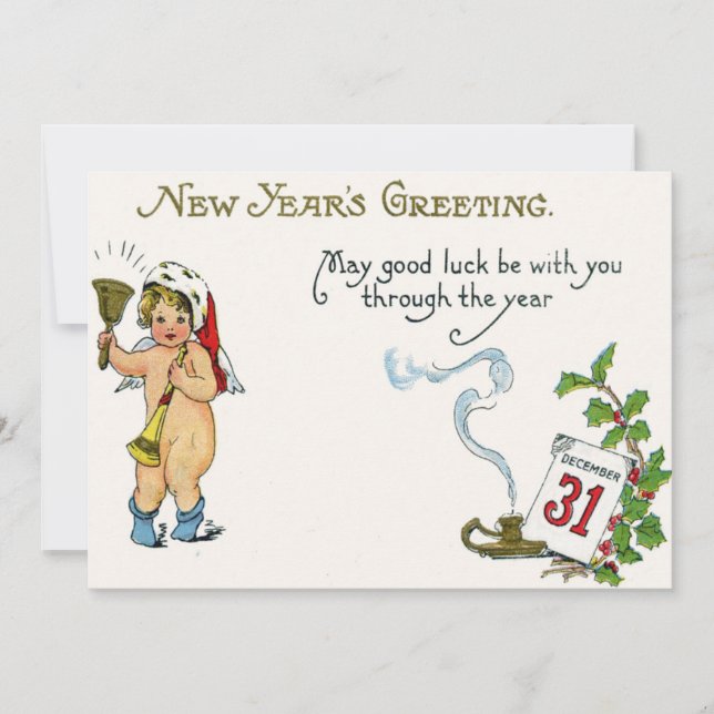 Convites Cherub Angel Holly Calendar Bell Horn (Frente)