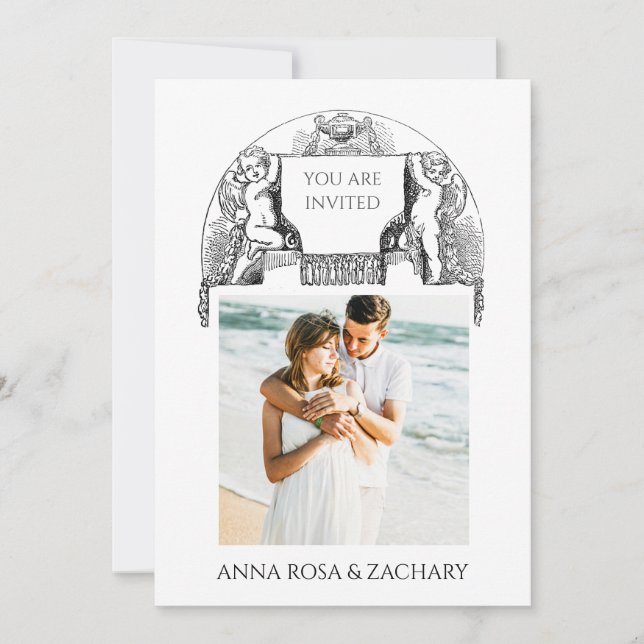 Convites *~* Cherub AR6 Casamento vitoriano de QR PHOTO RSV (Frente)