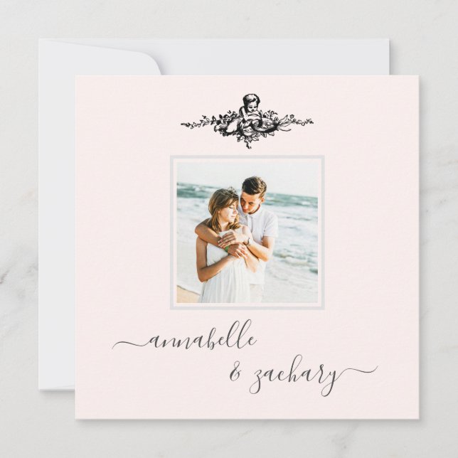 Convites *~* Cherub Rings Banda QR PHOTO AR6 RSVP Casamento (Frente)