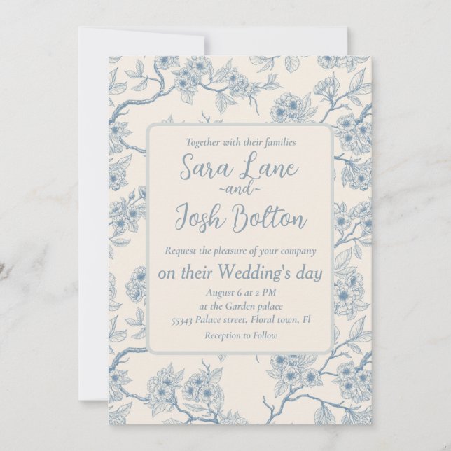 Convites Chery blossom branches in blue and off white (Frente)
