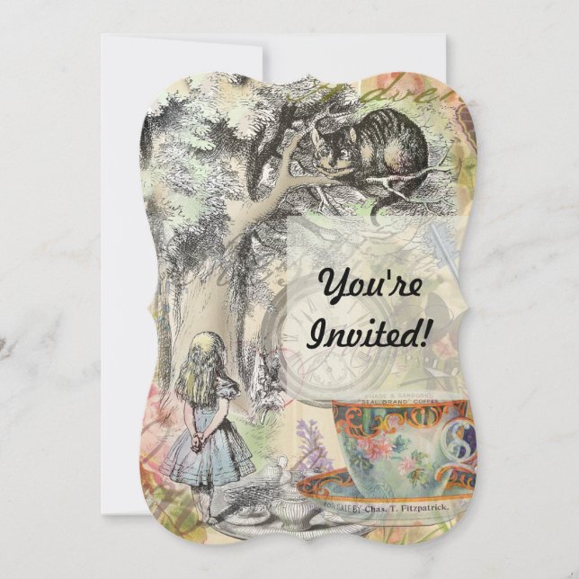 Convites Cheshire Cat Alice Wonderland Classic (Frente)