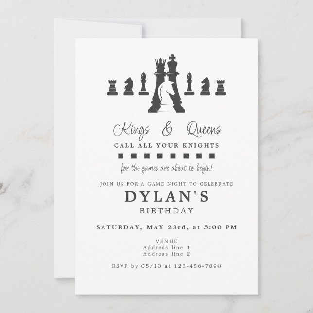 Convites Chess Game Night Anythday qualquer Aniversário de  (Frente)