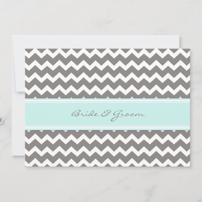 Convites Chevron azul cinzento do casamento (Frente)