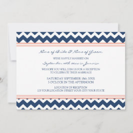 Convites Chevron Azul Coral Somente Recepção de casamento