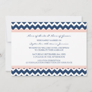 Convites Chevron Azul Coral Somente Recepção de casamento