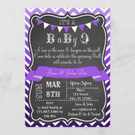Convites Chevron Chalkboard BabyQ Purple