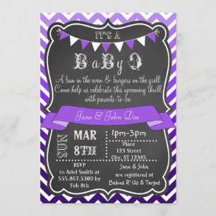 Convites Chevron Chalkboard BabyQ Purple