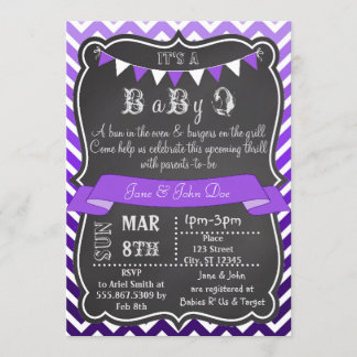 Convites Chevron Chalkboard BabyQ Purple