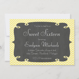 Convites Chevron-Chalkboard Doce 16