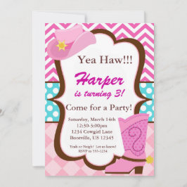 Convites Chevron cor-de-rosa, pontos azuis, aniversário da