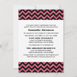 Convites Chevron Glitter Rosa Bat Mitzvah Convidar