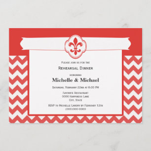 Convites Chevron Pattern Fleur de Lis Event Red and White