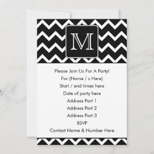Convites Chevron Preto e Branco com Monograma Personalizado