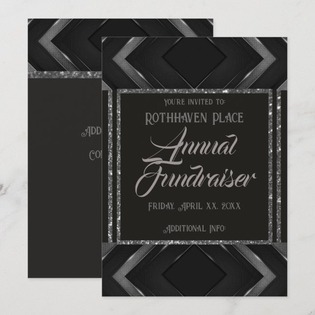 Convites Chevron Preto E Cinza (Frente/Verso)