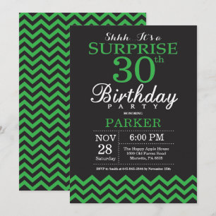 Convites Chevron preto e verde do aniversário de 30 anos d