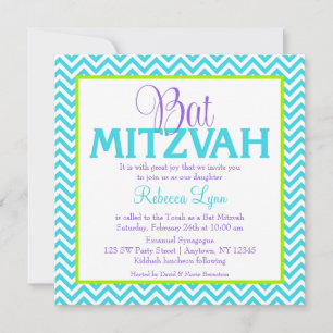 Convites Chevron Purple Teal Blue Bat Mitzvah