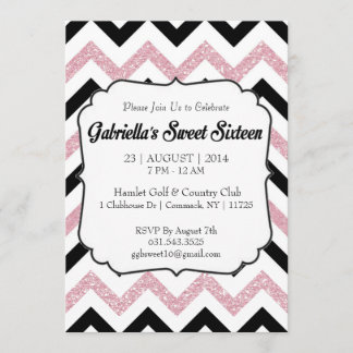 Convites Chevron Sweet 16, Glitter Rosa