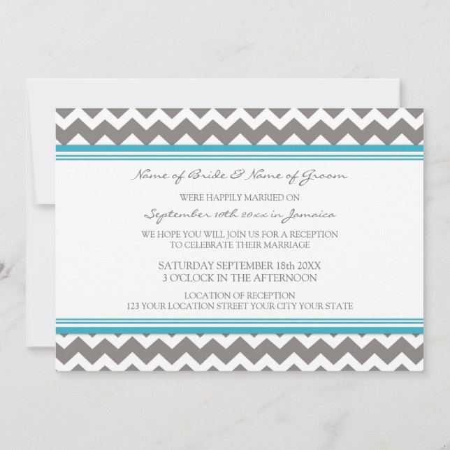 Convites Chevron Teal Recepção de casamento Apenas Cinza (Verso)
