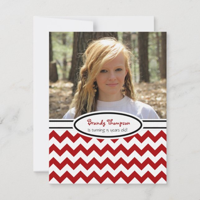 Convites Chevron Vermelho e Branco: Imagem:Convite de festa (Frente)