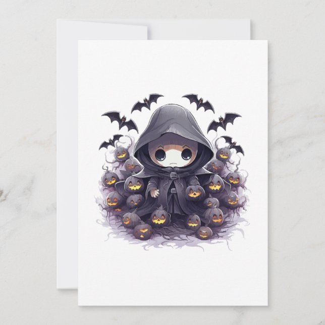 Convites Chibi Grim Reaper Halloween - Adorable Dark Fantas (Frente)