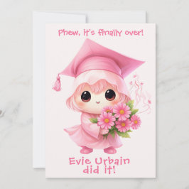 Convites 🎓Chibi Pink Celebration Graduation Announcement