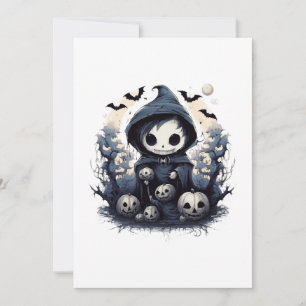 Convites Chibi Reaper Halloween - Ventilador Escuro Whimsic