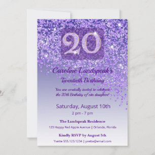 Convites Chic 20º Aniversário Brilho Roxo