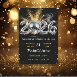 Convites Chic 2026 New Year' Eve Party Gold Glitter Black