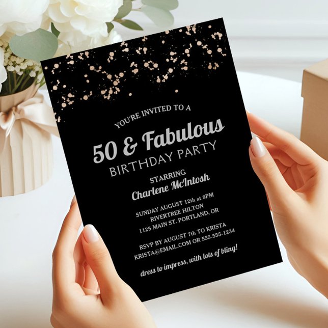Convites Chic 50 e Fabuloso Prata Dourada Preta 50º anivers (Criador carregado)