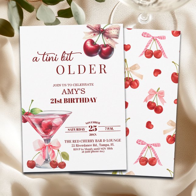 Convites Chic A Tini Bit Older Cherry Martini 21st Birthday (Criador carregado)