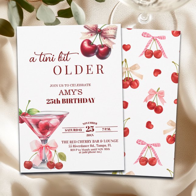 Convites Chic A Tini Bit Older Cherry Martini 25th Birthday (Criador carregado)