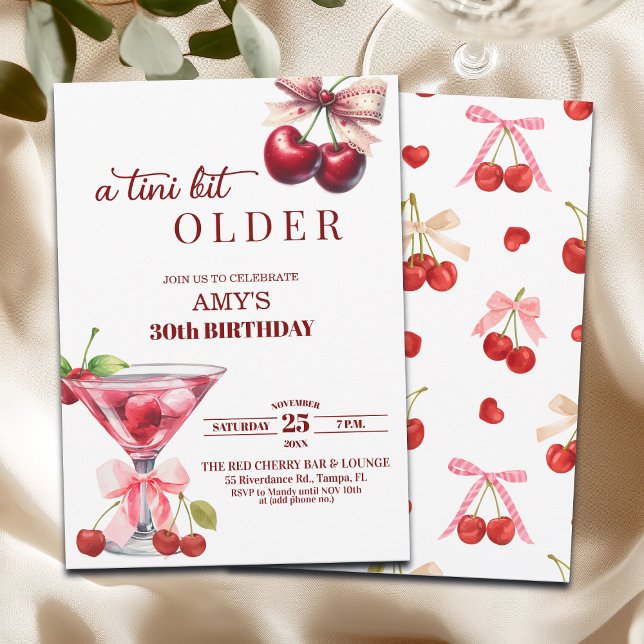 Convites Chic A Tini Bit Older Cherry Martini 30th Birthday (Criador carregado)