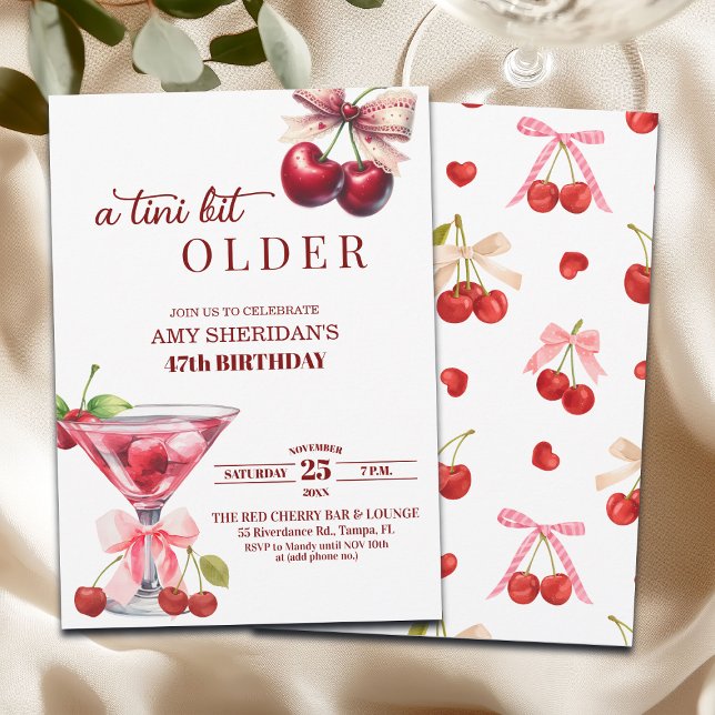 Convites Chic A Tini Bit Older Cherry Martini 47th Birthday (Criador carregado)