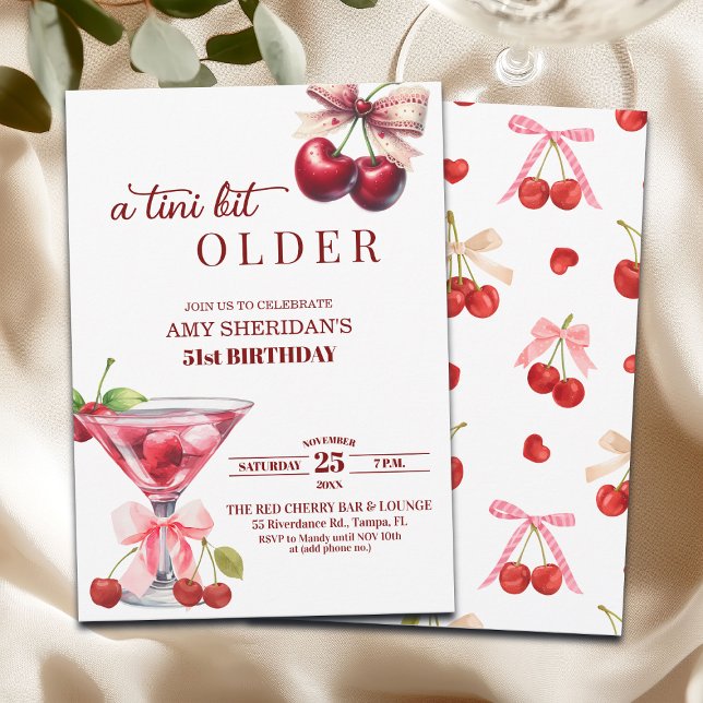 Convites Chic A Tini Bit Older Cherry Martini 51st Birthday (Criador carregado)