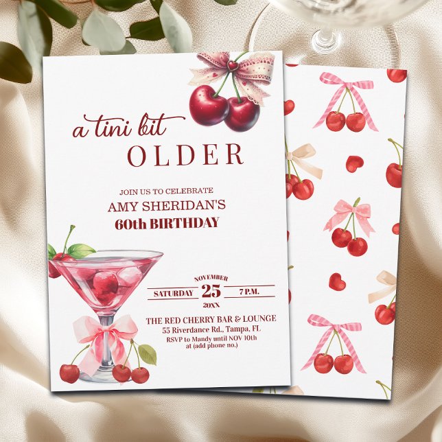 Convites Chic A Tini Bit Older Cherry Martini 60th Birthday (Criador carregado)