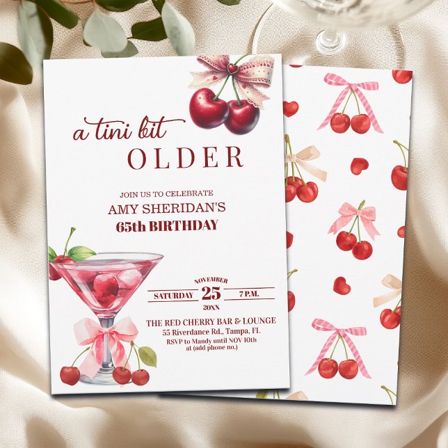 Convites Chic A Tini Bit Older Cherry Martini 65th Birthday (Criador carregado)