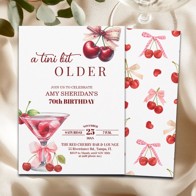 Convites Chic A Tini Bit Older Cherry Martini 70th Birthday (Criador carregado)