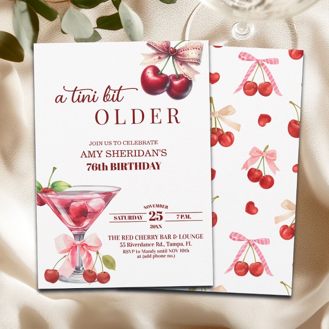 Convites Chic A Tini Bit Older Cherry Martini 76th Birthday (Criador carregado)