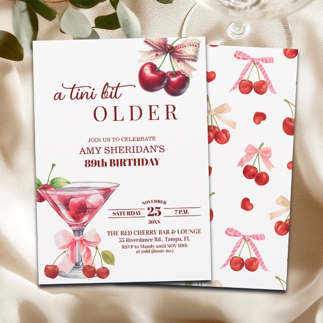 Convites Chic A Tini Bit Older Cherry Martini 89th Birthday (Criador carregado)