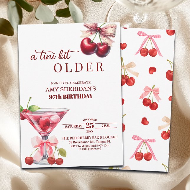 Convites Chic A Tini Bit Older Cherry Martini 97th Birthday (Criador carregado)