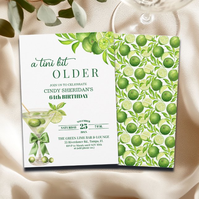 Convites Chic A Tini Bit Older Lime Martini 64th Birthday (Criador carregado)