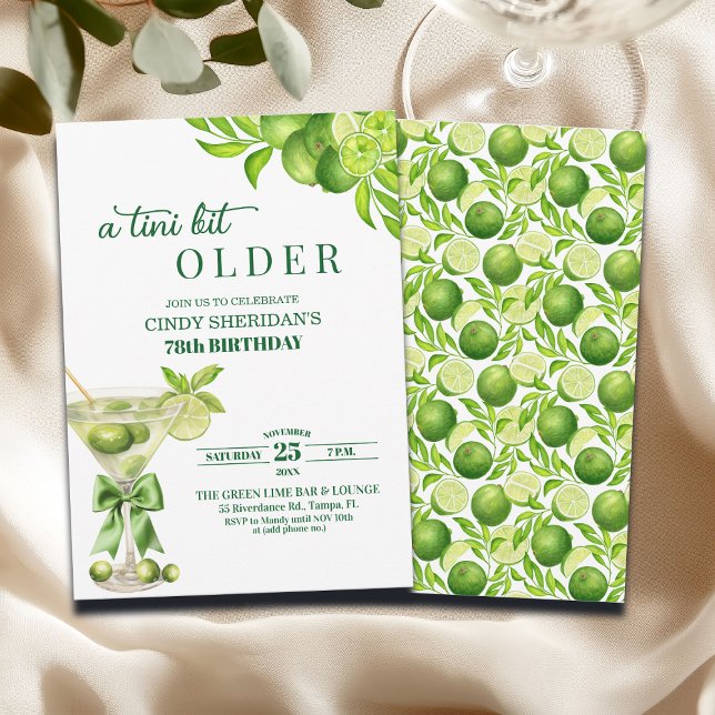 Convites Chic A Tini Bit Older Lime Martini 78th Birthday (Criador carregado)