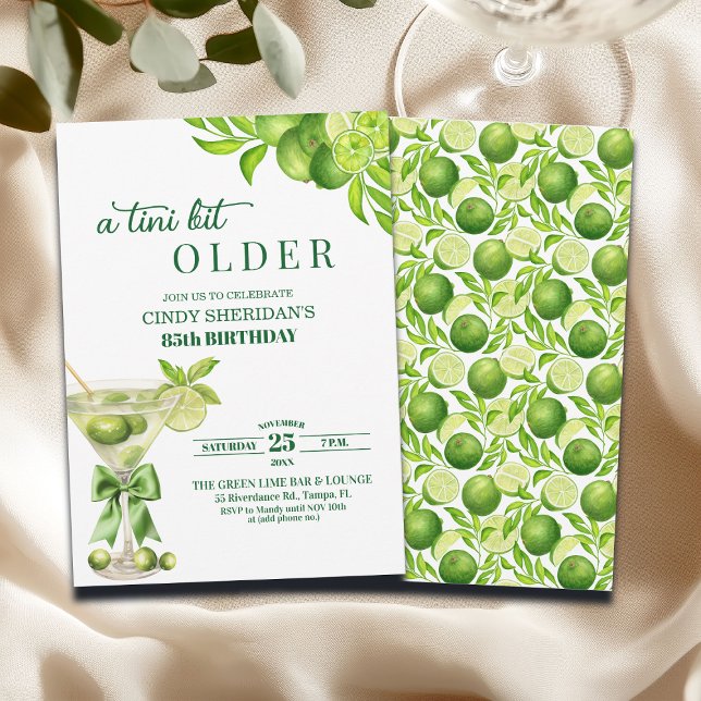 Convites Chic A Tini Bit Older Lime Martini 85th Birthday (Criador carregado)