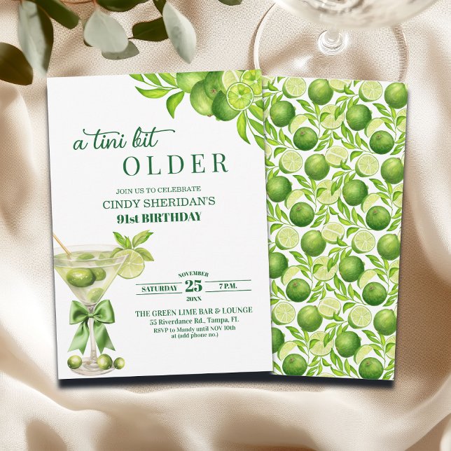 Convites Chic A Tini Bit Older Lime Martini 91st Birthday (Criador carregado)